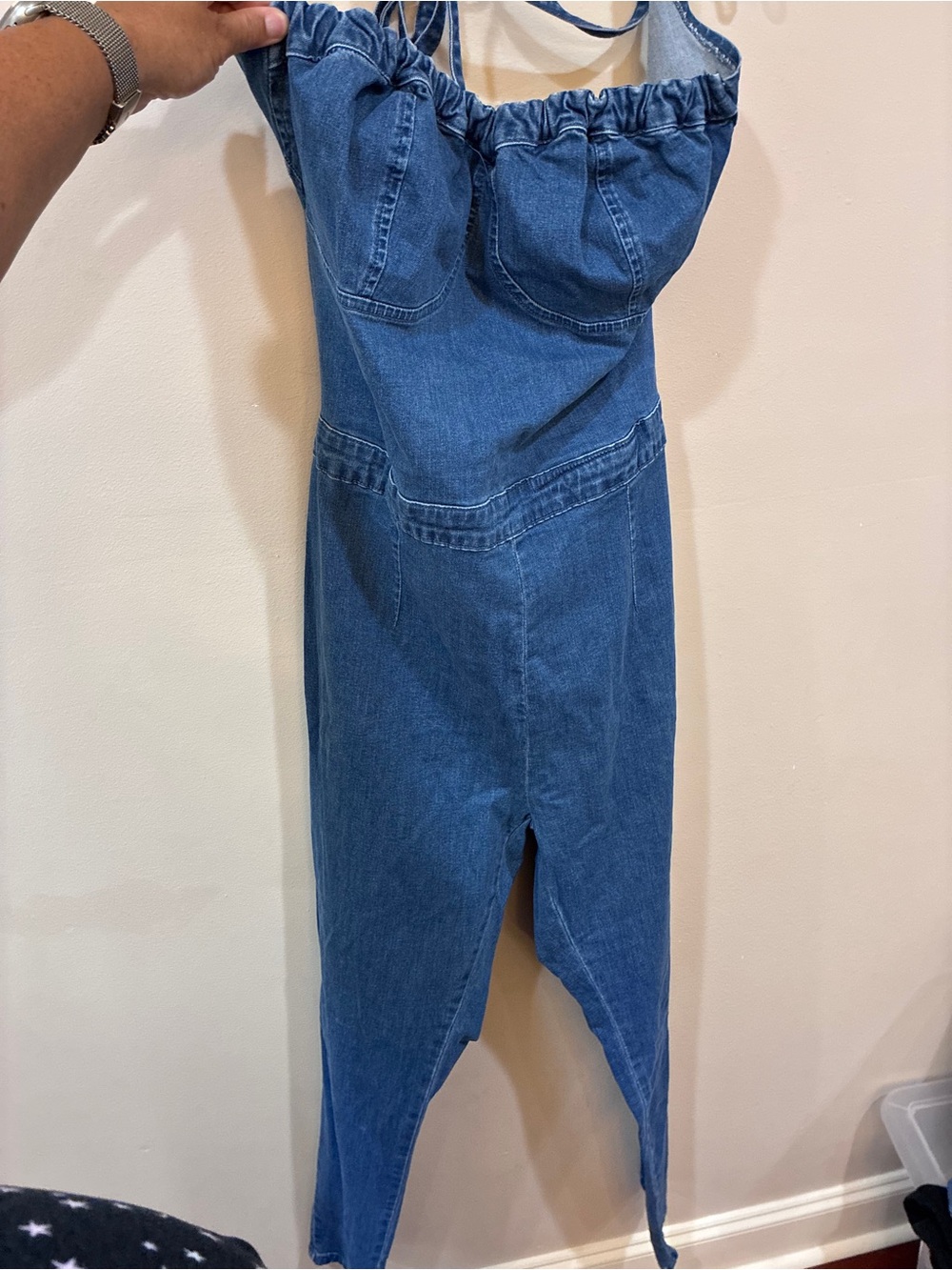 PrettyLittleThing Denim Blue Fitted Bust Jumpsuit